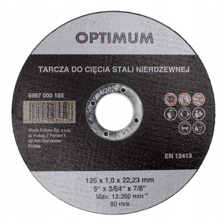 Tarcza tnąca do stali nierdzewnej Wurth 125 125x1,0x22,23 mm x 1 szt.