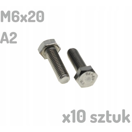 M6x20 Śruba nierdzewna A2 sześciokątna DIN933 x100