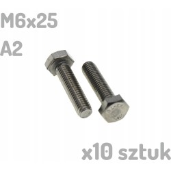 M6x25 Śruba nierdzewna A2 sześciokątna DIN 933 x10