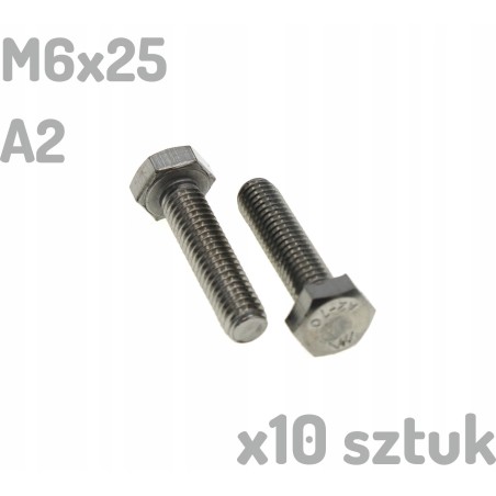 M6x25 Śruba nierdzewna A2 sześciokątna DIN 933 x10