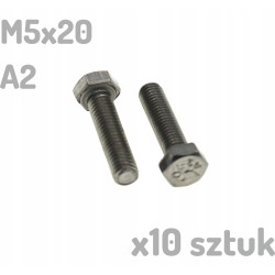 M5x20 Śruba nierdzewna A2 sześciokątna DIN 933 x10