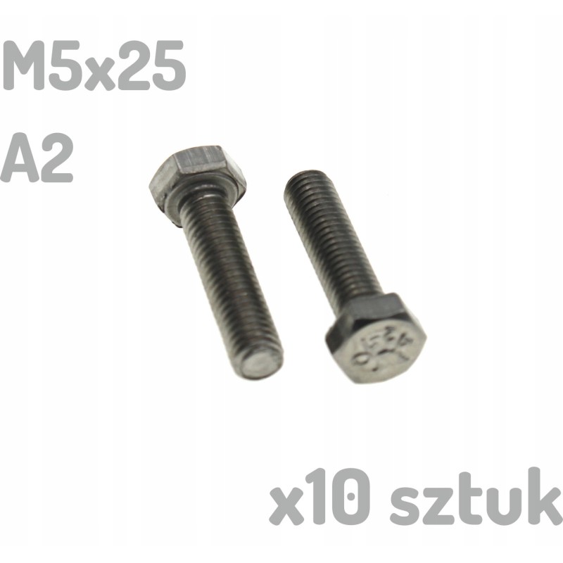 M5x25 Śruba nierdzewna A2 sześciokątna DIN 933 x10