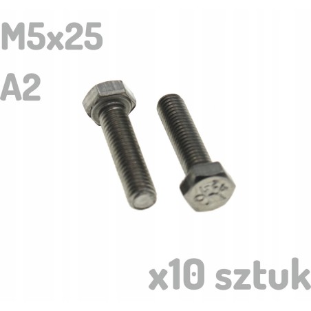 M5x25 Śruba nierdzewna A2 sześciokątna DIN 933 x10