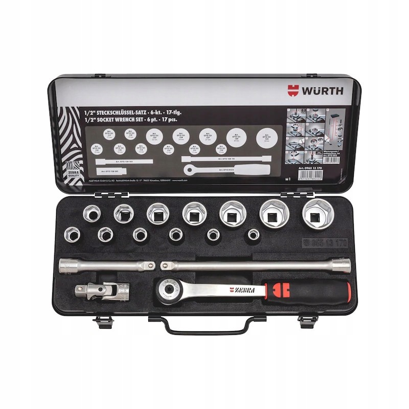 Zestaw kluczy nasadkowych z grzechotką 1/2 cala 17 elementów | 096513170