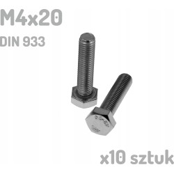 Śruba nierdzewna A2 M4x20 mm DIN 933 INOX x10 sztuk