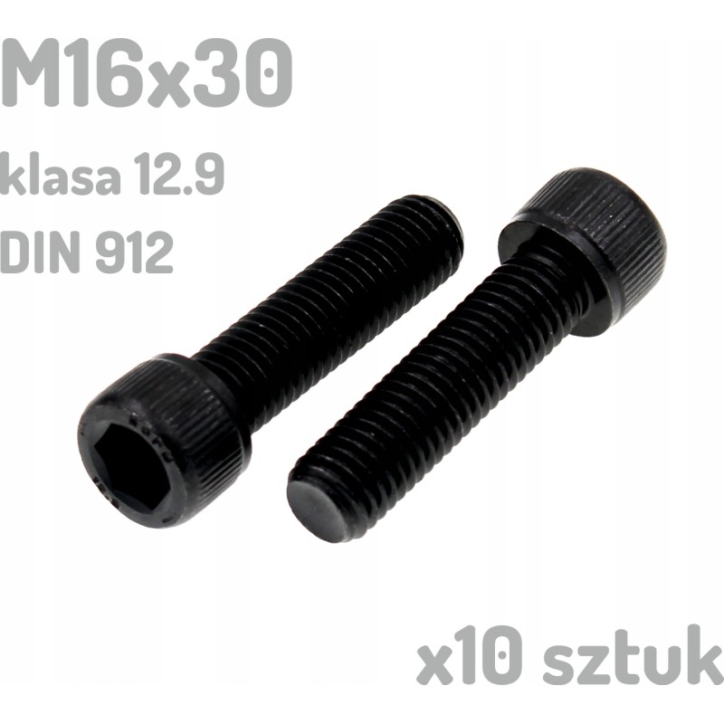 Śruba imbusowa M16x30 klasa 12.9 czarna DIN 912 x10 sztuk
