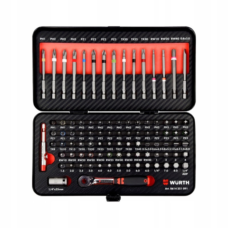 Wurth Zestaw bitów uniwersalnych C i E 1/4" 91 elementów (0614251091)
