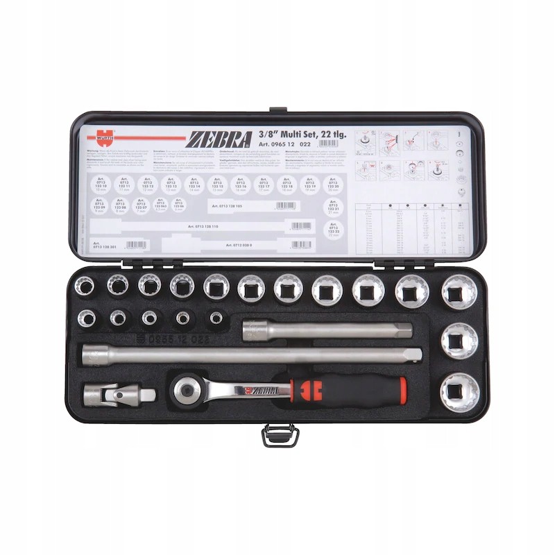 Wurth Zestaw kluczy nasadowych z grzechotką 3/8", 22 elementy (096512022)