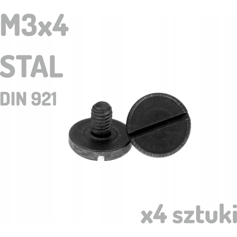 Śruba stalowa M3x4 mm DIN 921 x 4 sztuki do kabury okładzin
