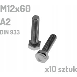 Śruba nierdzewna A2 M12x60 mm DIN 933 INOX x10 sztuk