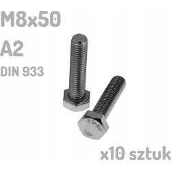 Śruba nierdzewna A2 M8x50 mm DIN 933 INOX x10 sztuk