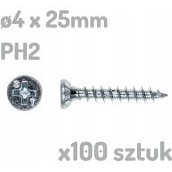 100x Wkręt do tworzywa drewna ocynkowany 4x25mm 4 x 25mm PH2 - 100 sztuk