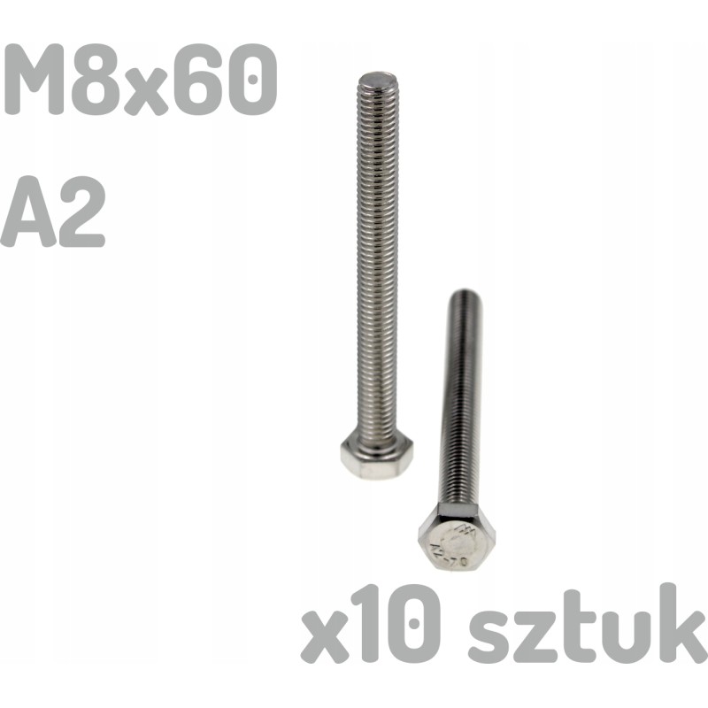 Śruba nierdzewna A2 M8x60 mm DIN 933 INOX x10 sztuk