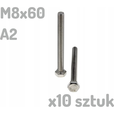 Śruba nierdzewna A2 M8x60 mm DIN 933 INOX x10 sztuk
