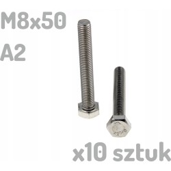 Śruba nierdzewna A2 M8x50 mm DIN 933 INOX x10 sztuk