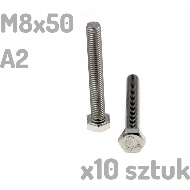 Śruba nierdzewna A2 M8x50 mm DIN 933 INOX x10 sztuk