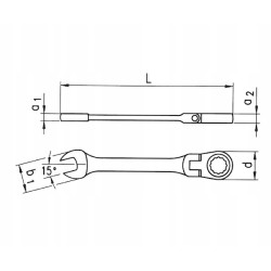 Klucz płasko-oczkowy z grzechotką i przegubem, prosty SW 10 mm