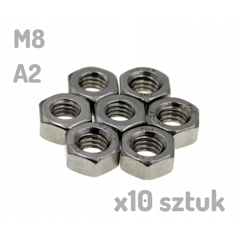 Nakrętka nierdzewna A2 M8 DIN 934 x 10 sztuk