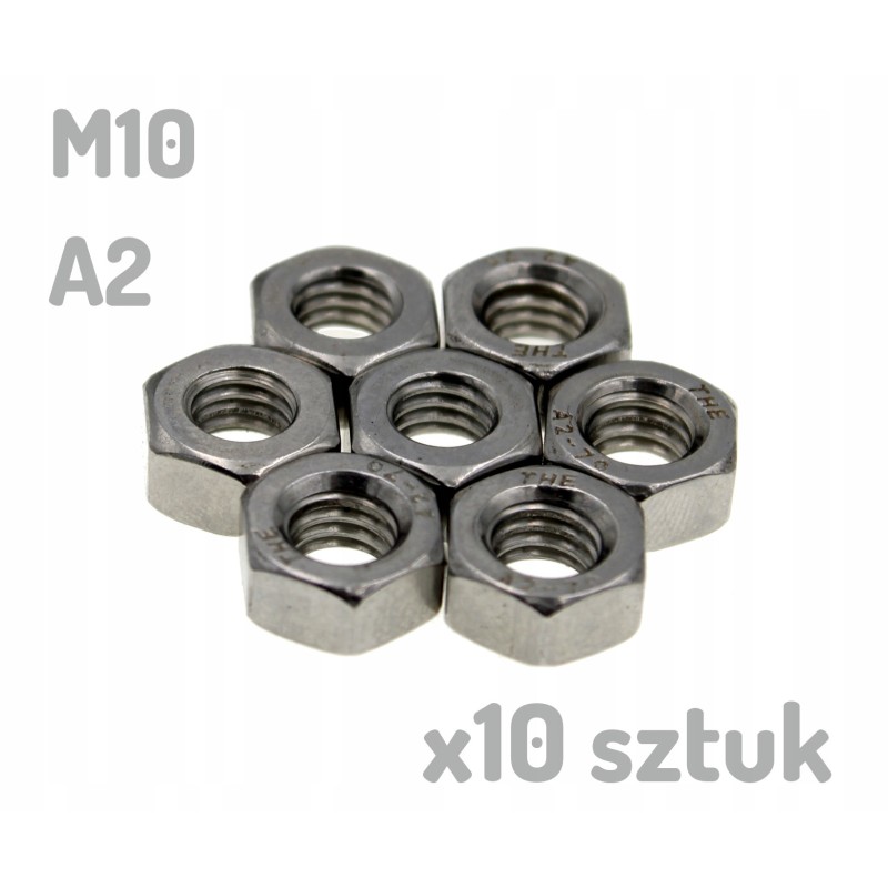 Nakrętka nierdzewna A2 M10 DIN 934 x 10 sztuk