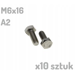 M6x16 Śruba nierdzewna A2 sześciokątna DIN 933 x10
