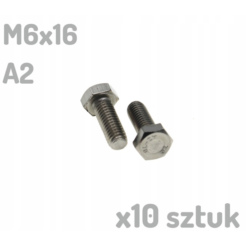 M6x16 Śruba nierdzewna A2 sześciokątna DIN 933 x10