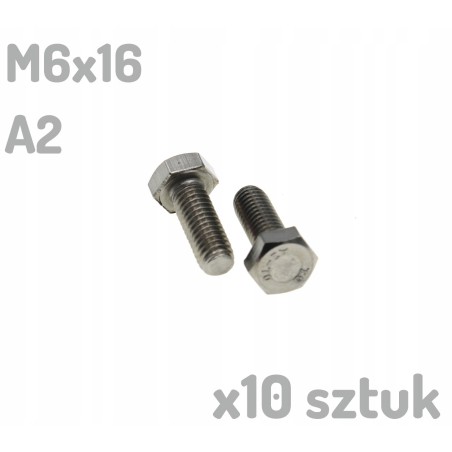 M6x16 Śruba nierdzewna A2 sześciokątna DIN 933 x10