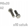 M6x20 Śruba nierdzewna A2 sześciokątna DIN 933 x10