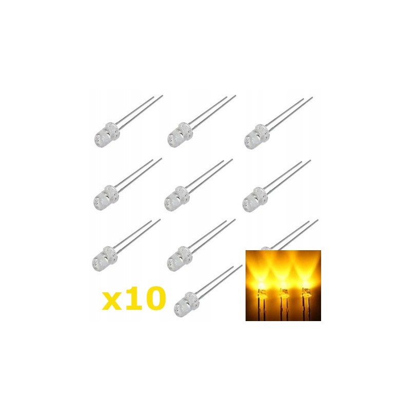 10x dioda LED 3mm żółta jasna clear 20mA