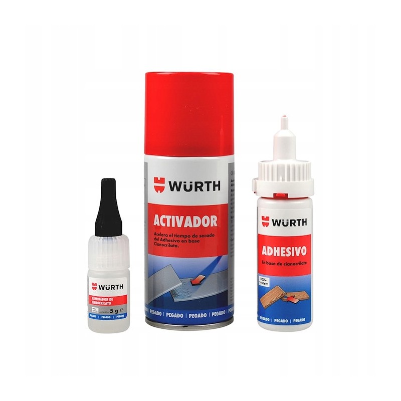 Klej cyjanoakrylowy KLEBFIX ZESTAW - aktywator, zmywacz WURTH 3 szt.