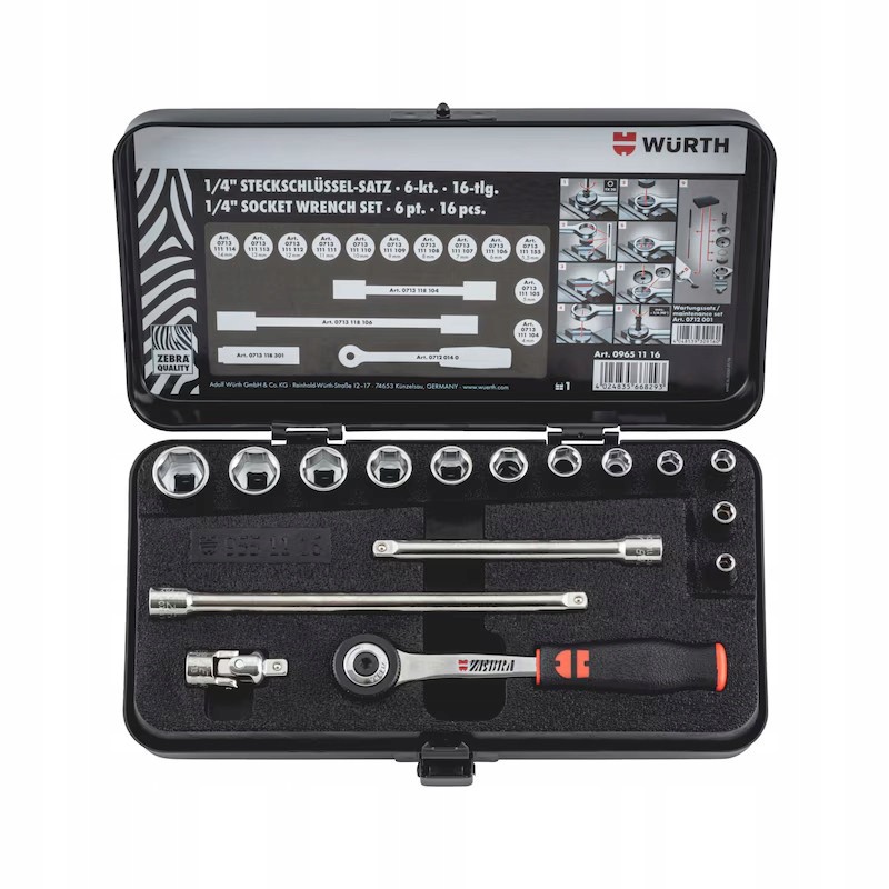 Wurth Zestaw klucz nasadowych sześciokątnych 1/4″ 16 sztuk (09651116)