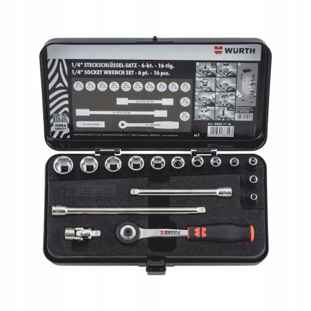Wurth Zestaw klucz nasadowych sześciokątnych 1/4″ 16 sztuk (09651116)