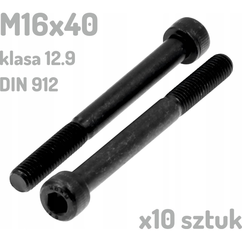 Śruba imbusowa M16x40 klasa 12.9 czarna DIN 912 x10 sztuk