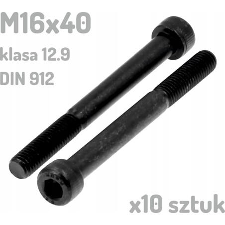 Śruba imbusowa M16x40 klasa 12.9 czarna DIN 912 x10 sztuk