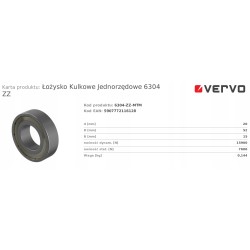 Łożysko kulkowe jednorzędowe 6304 ZZ 20x52x15mm 6304ZZ